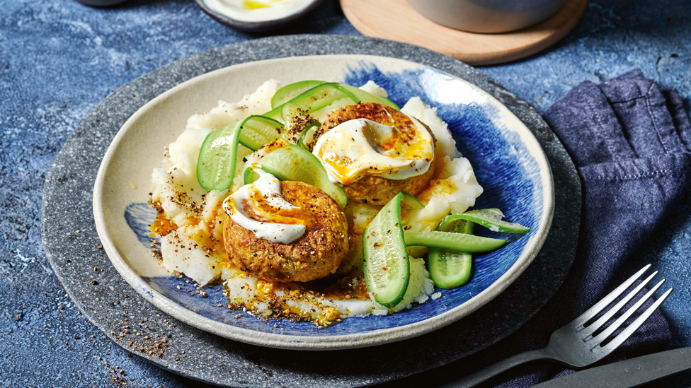 Easy chicken korma rissoles with mash