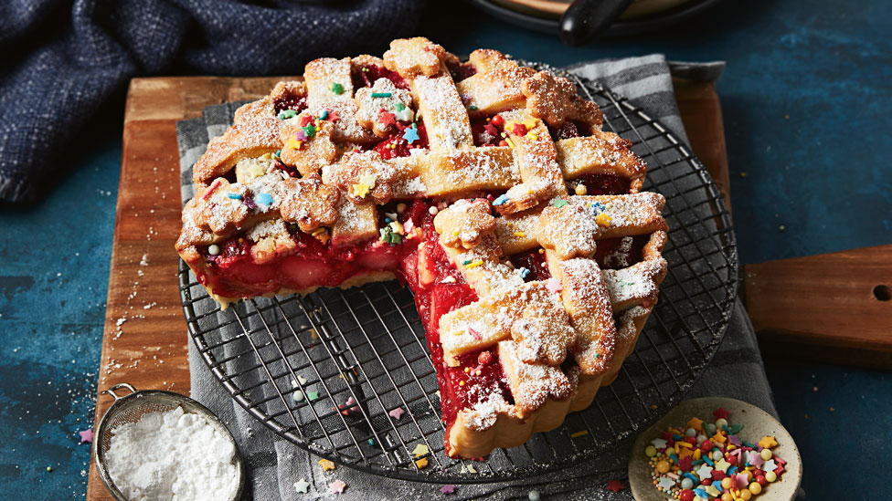 Funfetti rhubarb, apple and strawberry pie