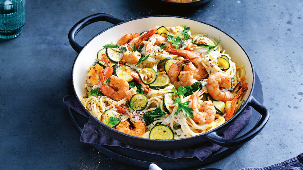 Prawn, zucchini and Persian style fetta pasta