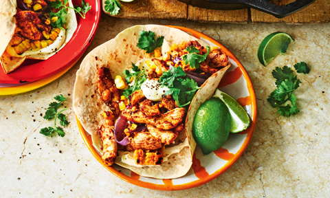 BBQ corn and chicken fajitas