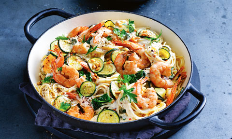 Prawn, zucchini and Persian style fetta pasta