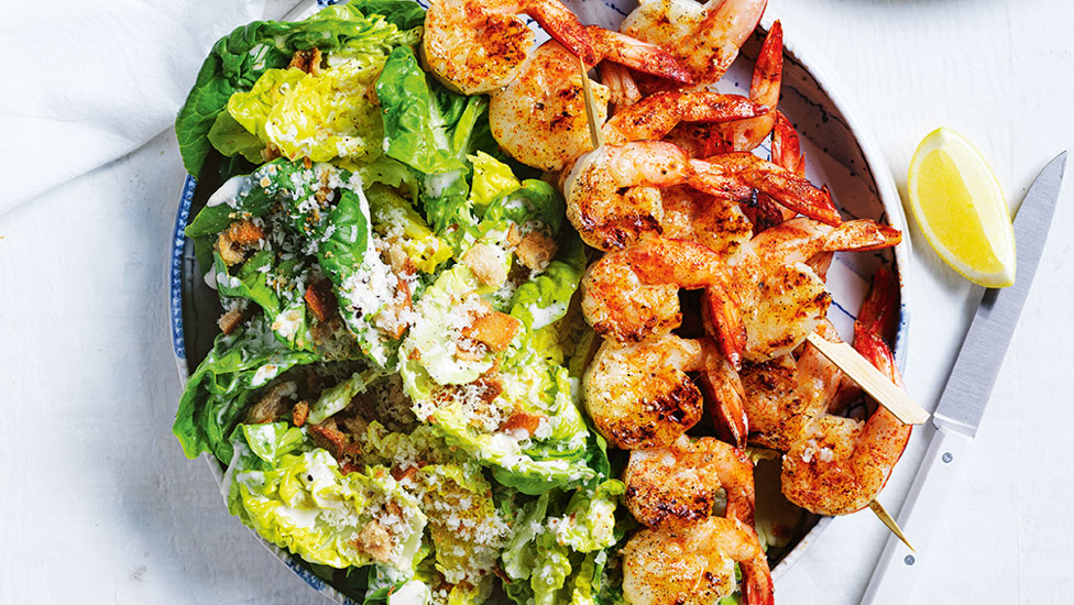Curtis Stone's Prawn Caesar salad with crouton crumbs