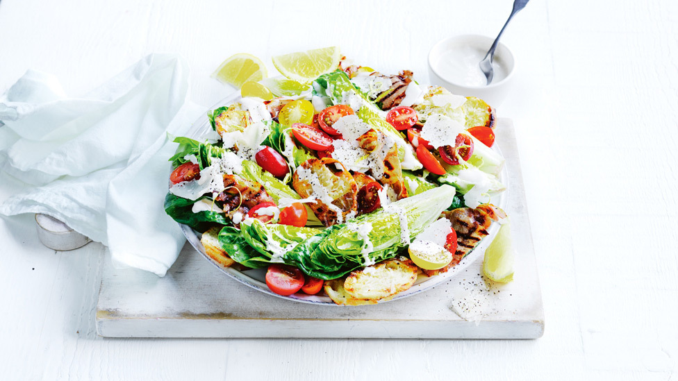 Caesar salad with pancetta, tomatoes and lemon zest