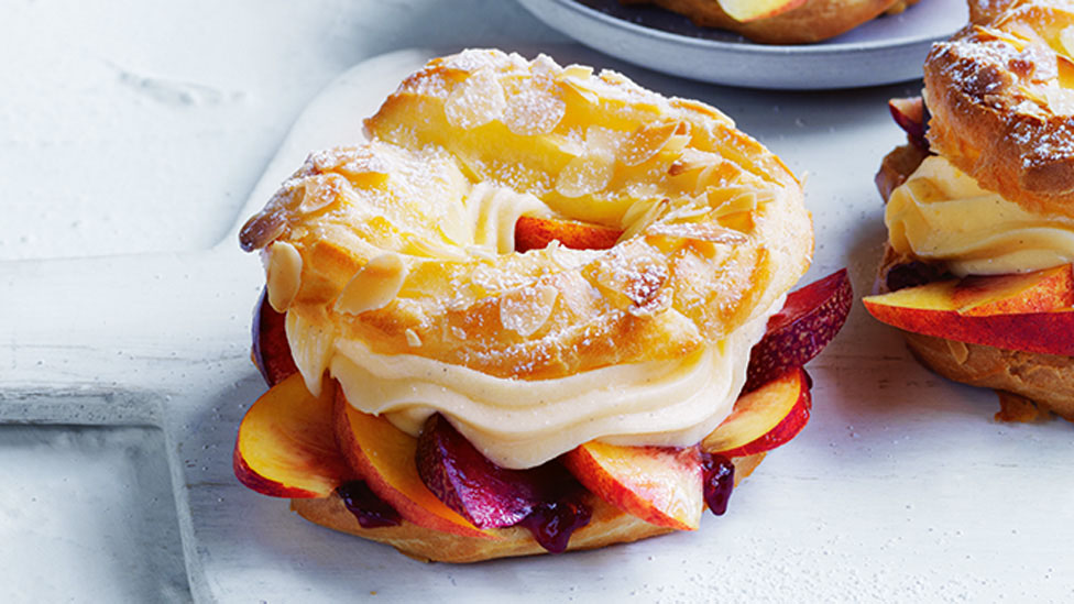 A Curtis’ stone fruit cream puff with vanilla cream mixture