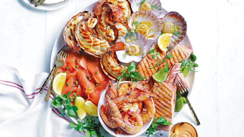 The ultimate seafood platter with cocktail sauce