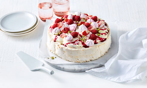 Raspberry rose pavlova