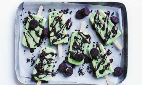 Choc-mint cookies and cream ice blocks