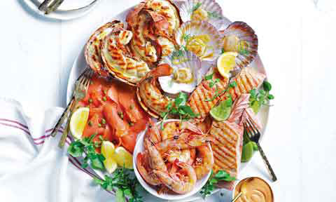 The ultimate seafood platter with cocktail sauce