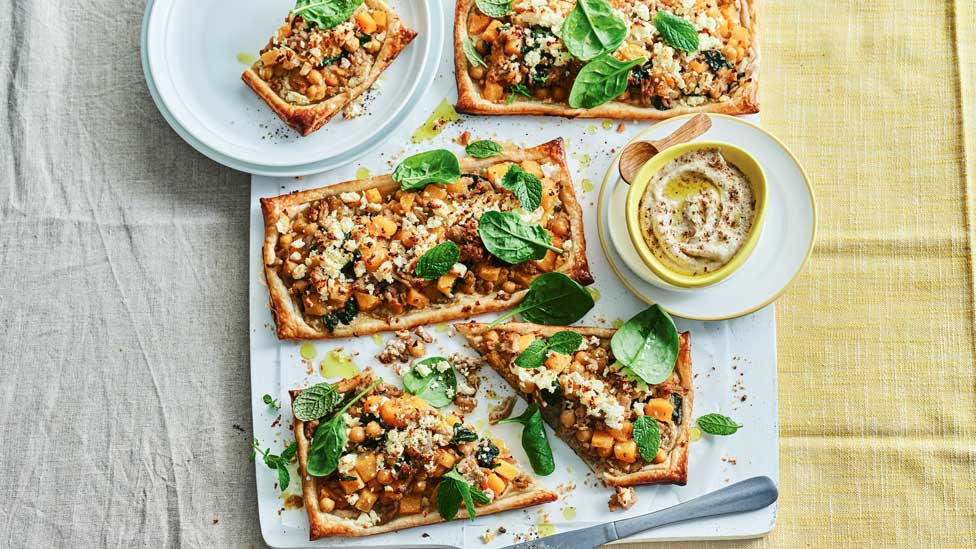 Moroccan-spiced pork and chickpea tarts