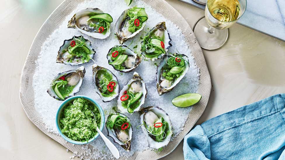 Oysters with cucumber and lime granita