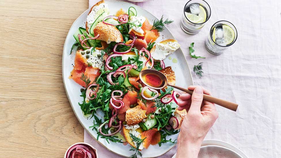 Smoked salmon bagel salad