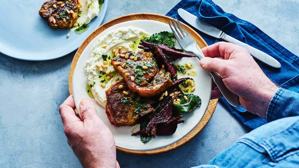 Spiced lamb with beetroot salad and ginger-whipped feta