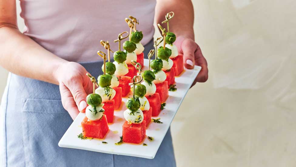 Watermelon, olive and bocconcini skewers