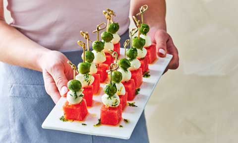 Watermelon, olive and bocconcini skewers