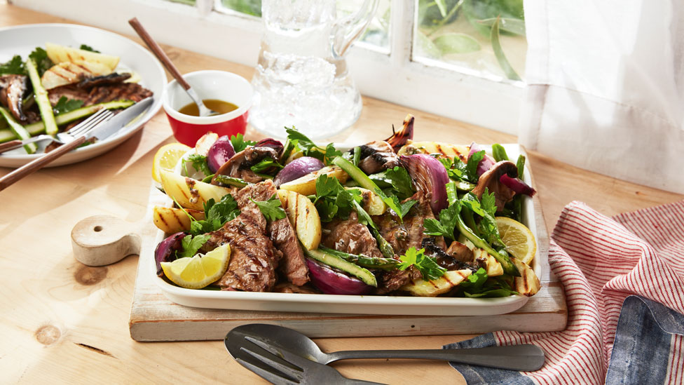 Luke Mangan’s BBQ scotch fillet with potato and asparagus salad