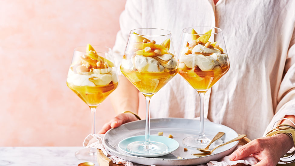Butterscotch and mango trifles 