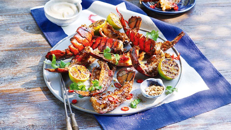 Salt and pepper lobster tails with chargrilled lime 
