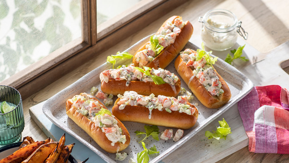 Courtney Roulston’s prawn brioche rolls with sweet potato wedges