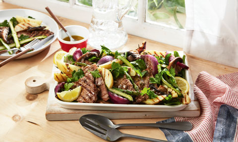 Luke Mangan’s BBQ scotch fillet with potato and asparagus salad