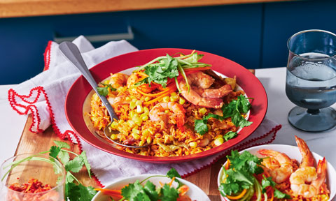 Cheat's fried rice with prawns and kimchi