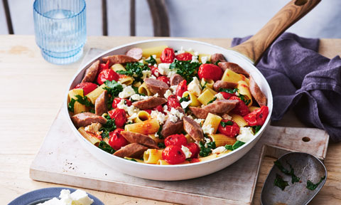 Chipolata, tomato and fetta rigatoni