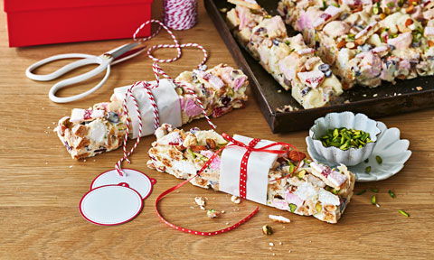 Iced vovo and white chocolate rocky road