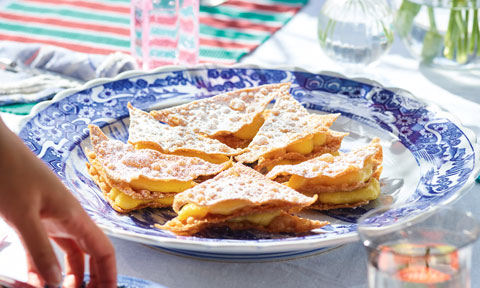 Fried Wonton Mille Feuille With Mango Creme Patissiere Recipe