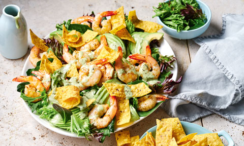 Prawn and tortilla chip salad