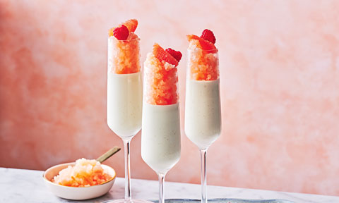 Yoghurt panna cottas with grapefruit granita
