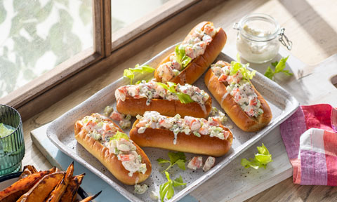 Courtney Roulston’s prawn brioche rolls with sweet potato wedges
