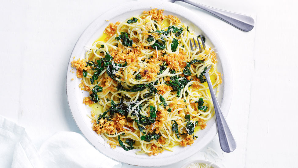 Curtis Stone's Spaghetti with kale and macadamias