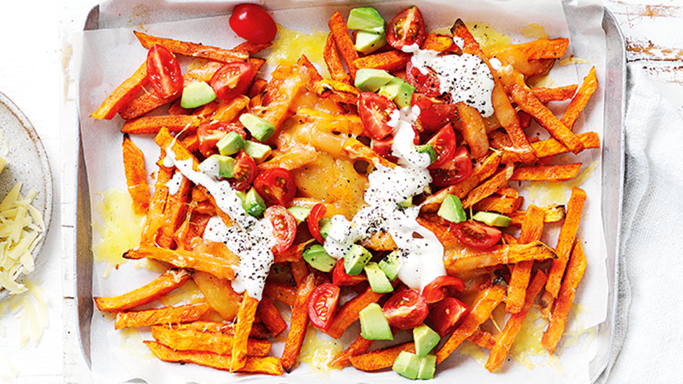 A plate of nachoes using sweet potato