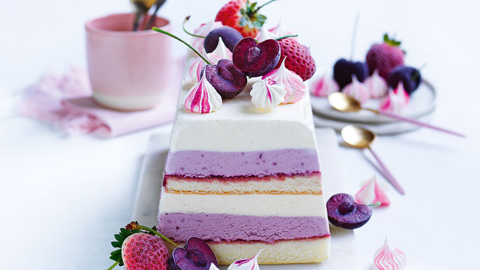 Cherry and vanilla ice cream layered cake