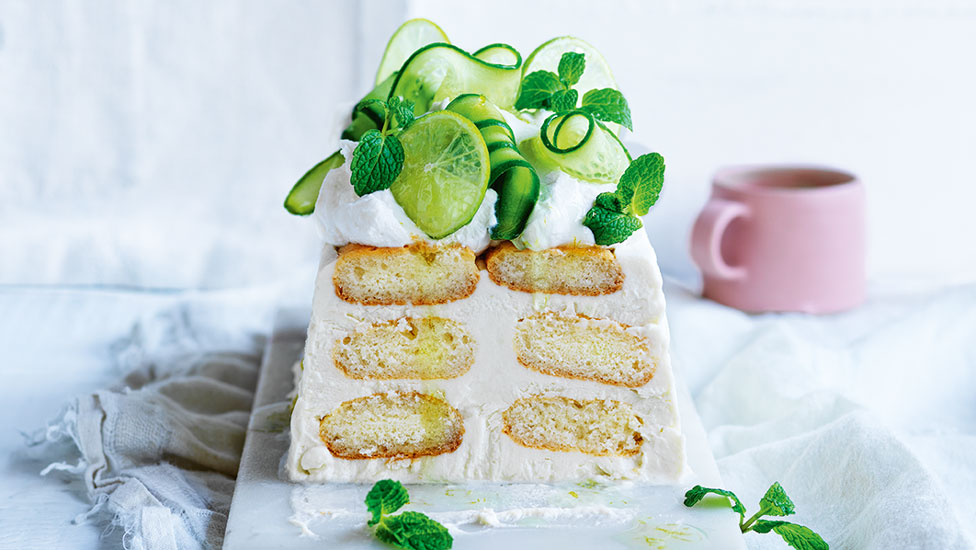 Gin and tonic tiramisu terrine cut into slices