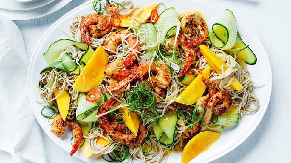 Mango and prawn noodle salad with miso dressing