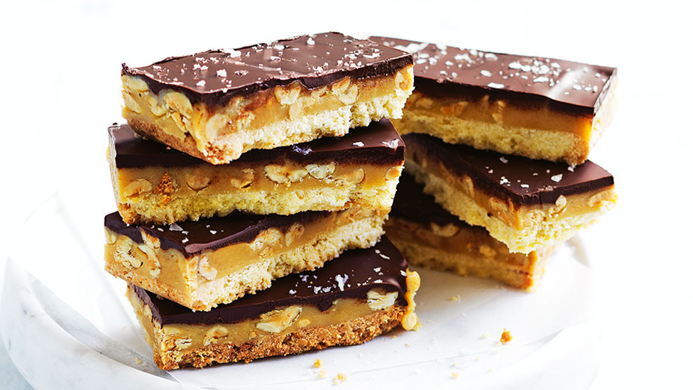 Stacks of millionaire's shortbread