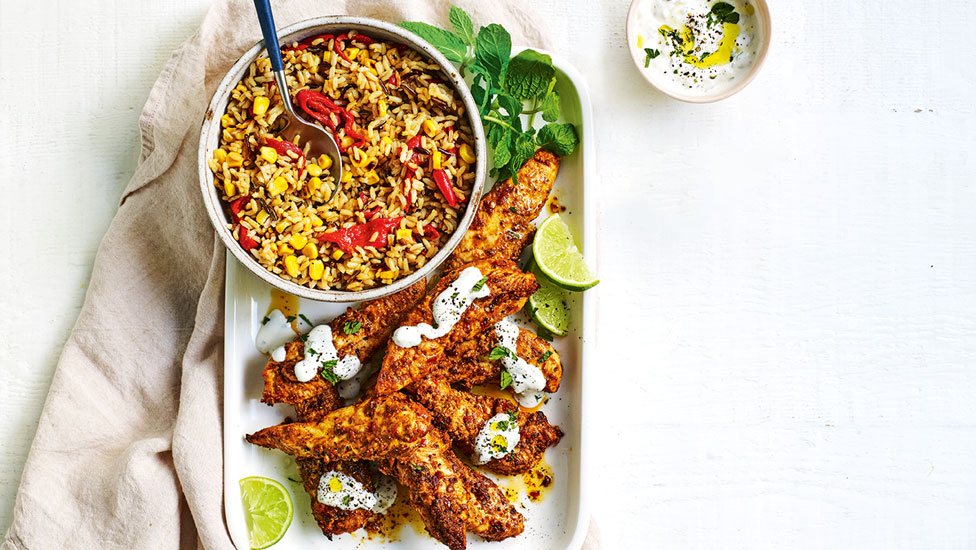 Portuguese style chicken and rice with salad
