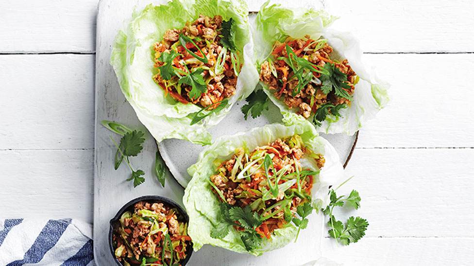 Three Curtis’ sticky chicken lettuce cups