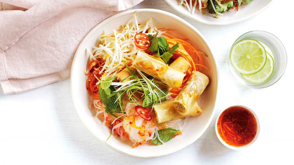 Vietnamese-style spring roll salad with noodle mixture