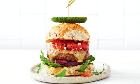 Beef burger with fresh tomato salsa