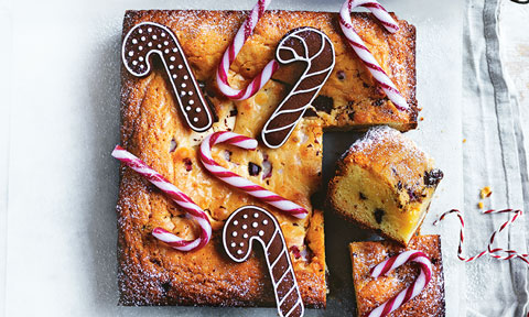 Candy canes on top of choc chip blondie