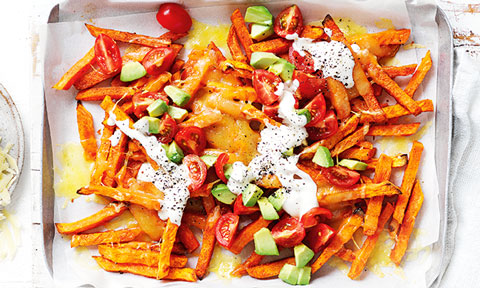 Cheesy sweet potato nachos 