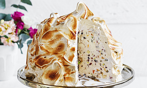 A Christmas ice cream pudding cut into wedges