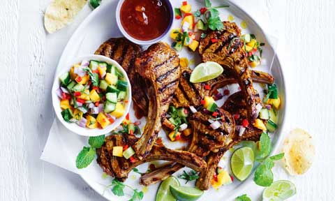 Seven lamb cutlets with chilli-mango sambal