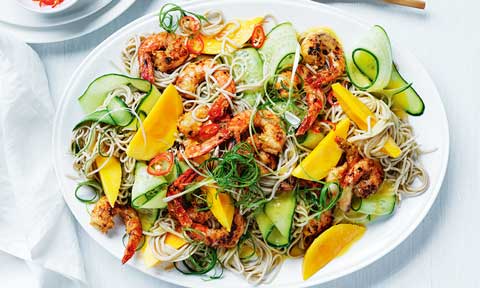 Mango and prawn noodle salad with miso dressing