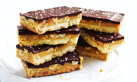 Stacks of millionaire's shortbread
