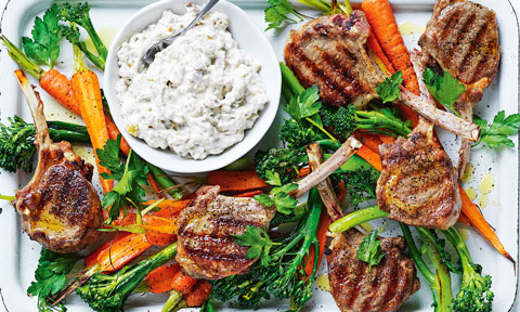Lamb cutlets with olive dip