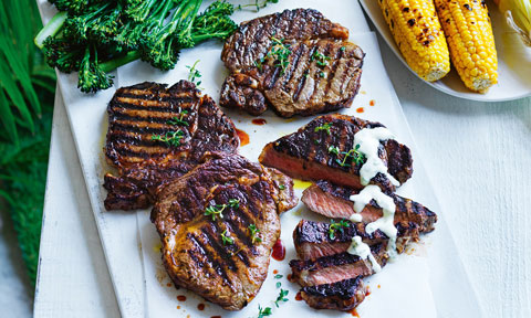 BBQ steaks with creamy lemon sauce