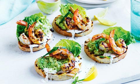 Four grilled prawn cocktail bruschetta