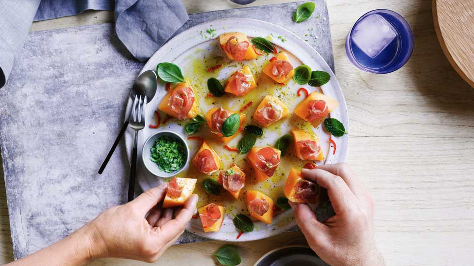 Curtis Stone’s spiced melon with prosciutto, mint and basil